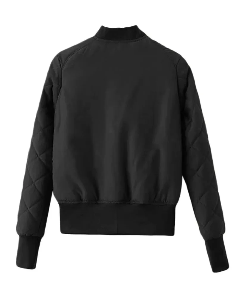 Sidiou Group Winter Warm Women Bomber Jacket Zipper Quilted Motorcycle Short Coat