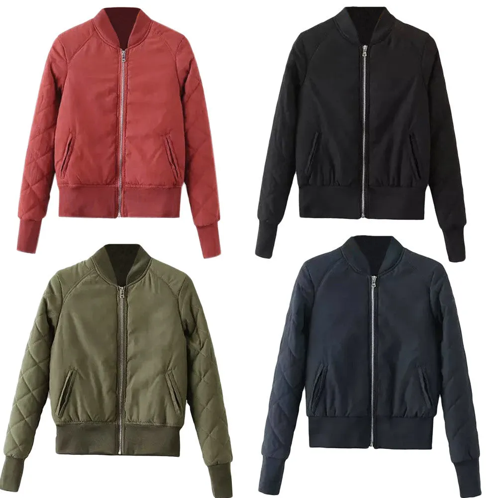 Sidiou Group Winter Warm Women Bomber Jacket Zipper Quilted Motorcycle Short Coat