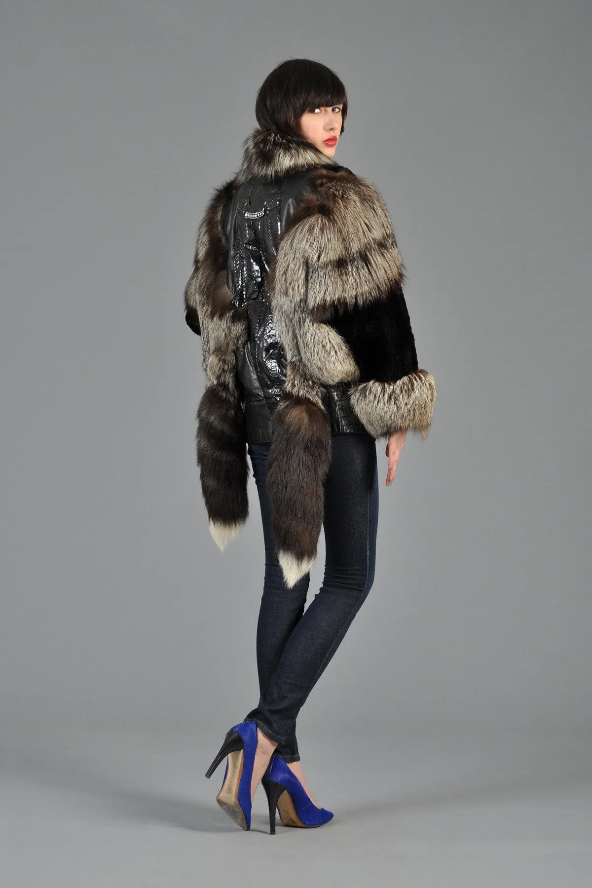 Silver Fox, Mink   Snakskin Avant Garde Coat