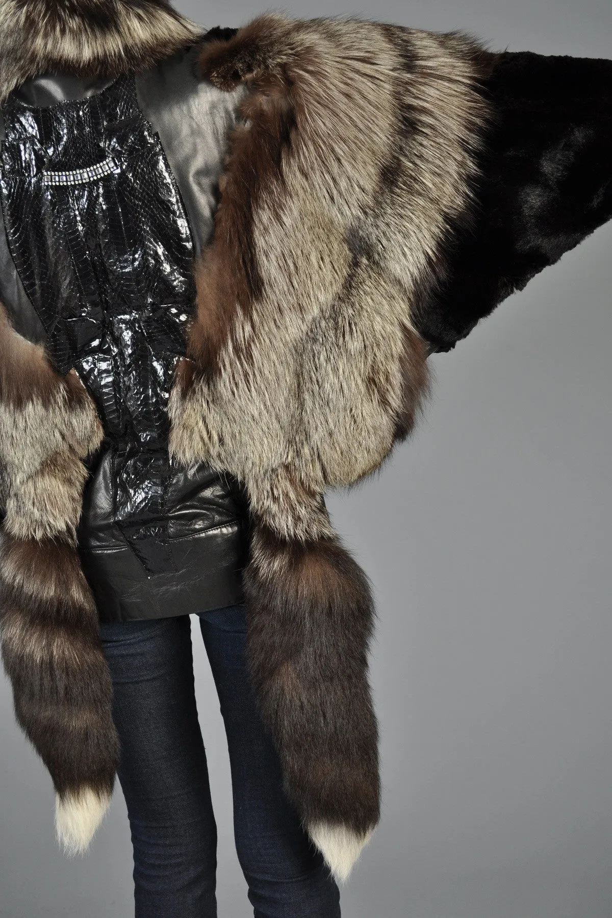 Silver Fox, Mink   Snakskin Avant Garde Coat