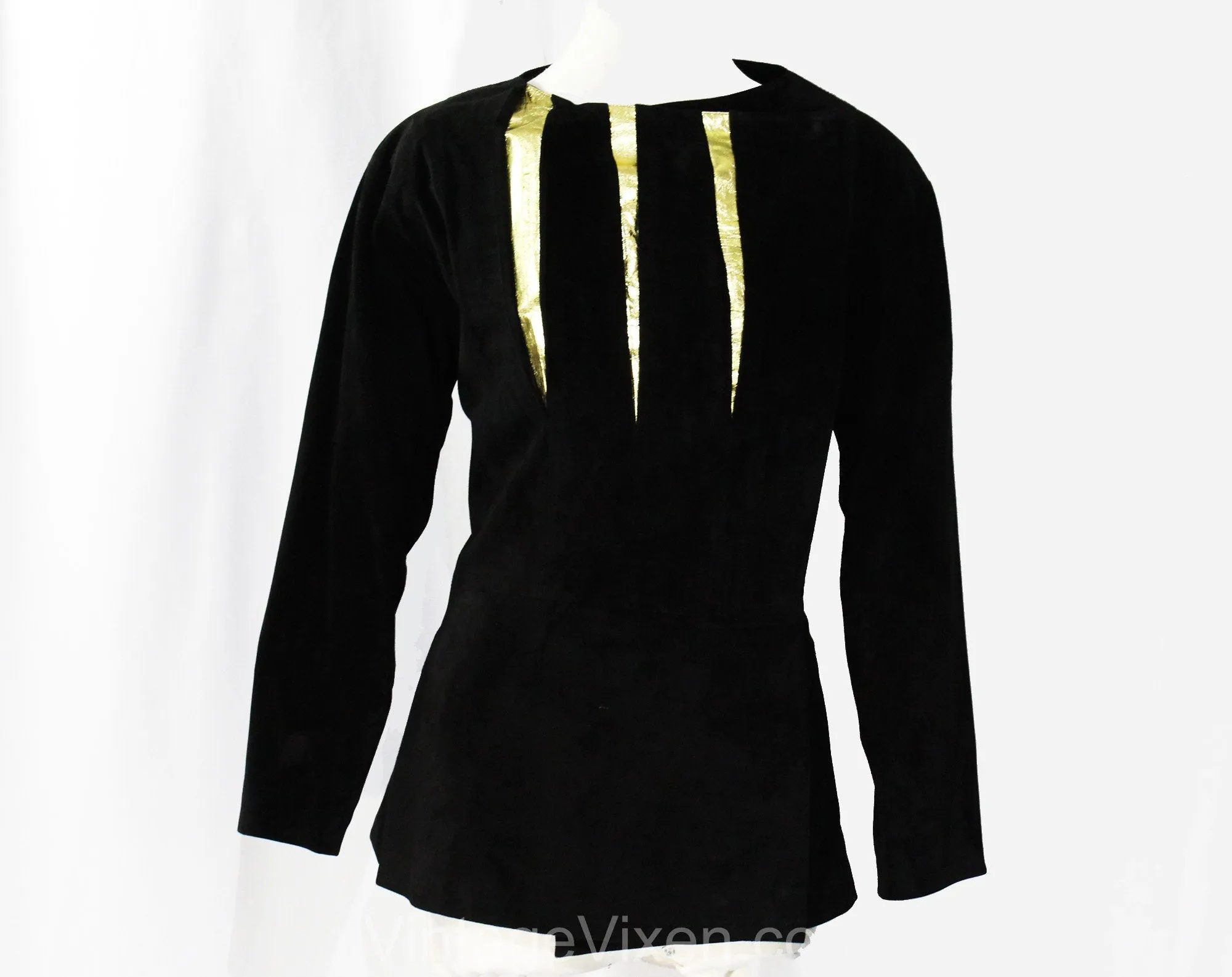 Size 12 Leather Jacket by Mario Valentino - Designer 80s 90s Avant Garde Black Suede - Metallic Gold Slashes - Asymmetric Front - Bust 39