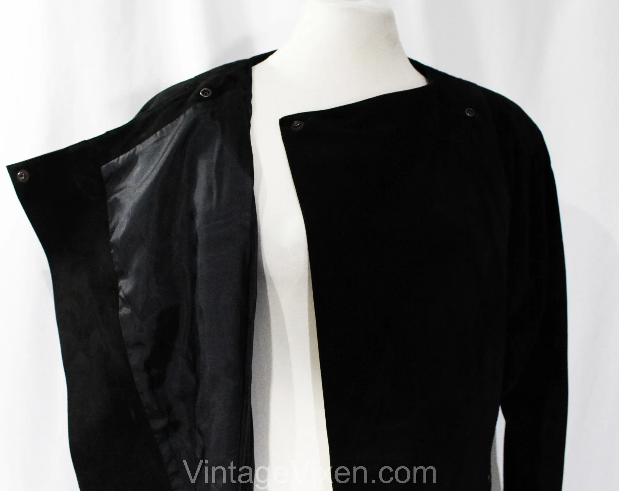 Size 12 Leather Jacket by Mario Valentino - Designer 80s 90s Avant Garde Black Suede - Metallic Gold Slashes - Asymmetric Front - Bust 39