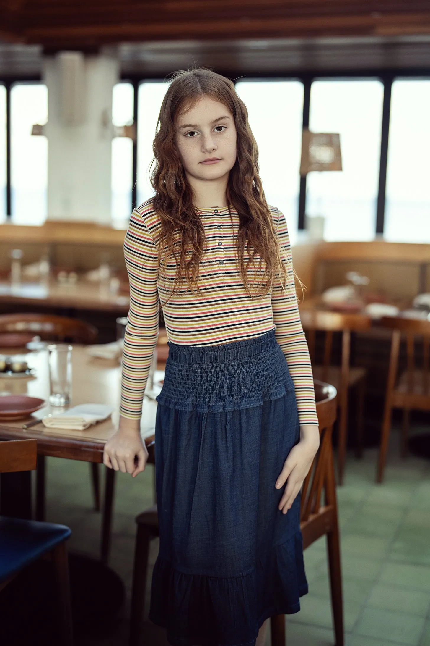 skirt midi rouched waist - dark denim wash