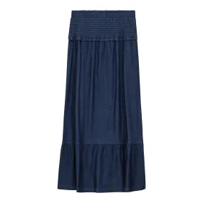 skirt midi rouched waist - dark denim wash