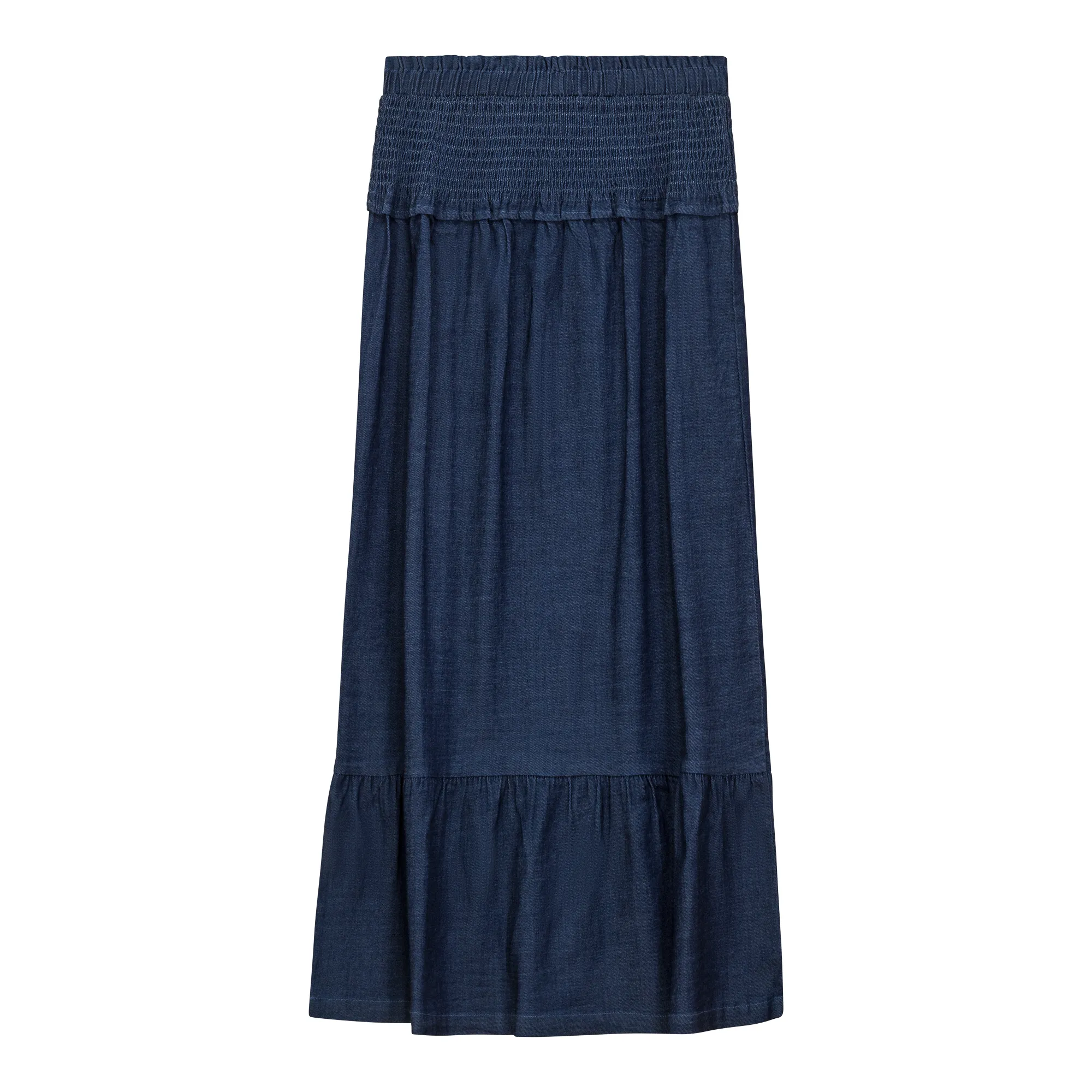 skirt midi rouched waist - dark denim wash