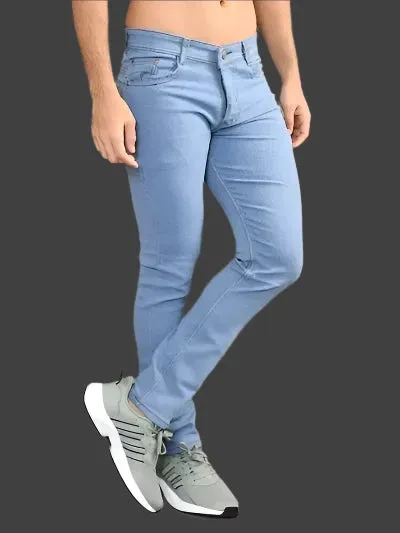 Stylish Blue Denis Solid Mid Rise Lzard Jeans for Men