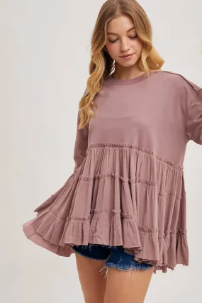 Tiered Sweatshirt in Mauve #859