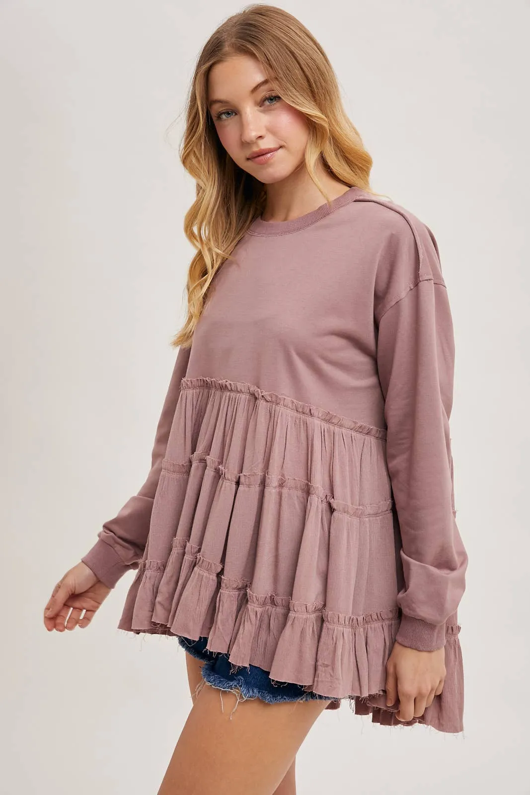 Tiered Sweatshirt in Mauve #859