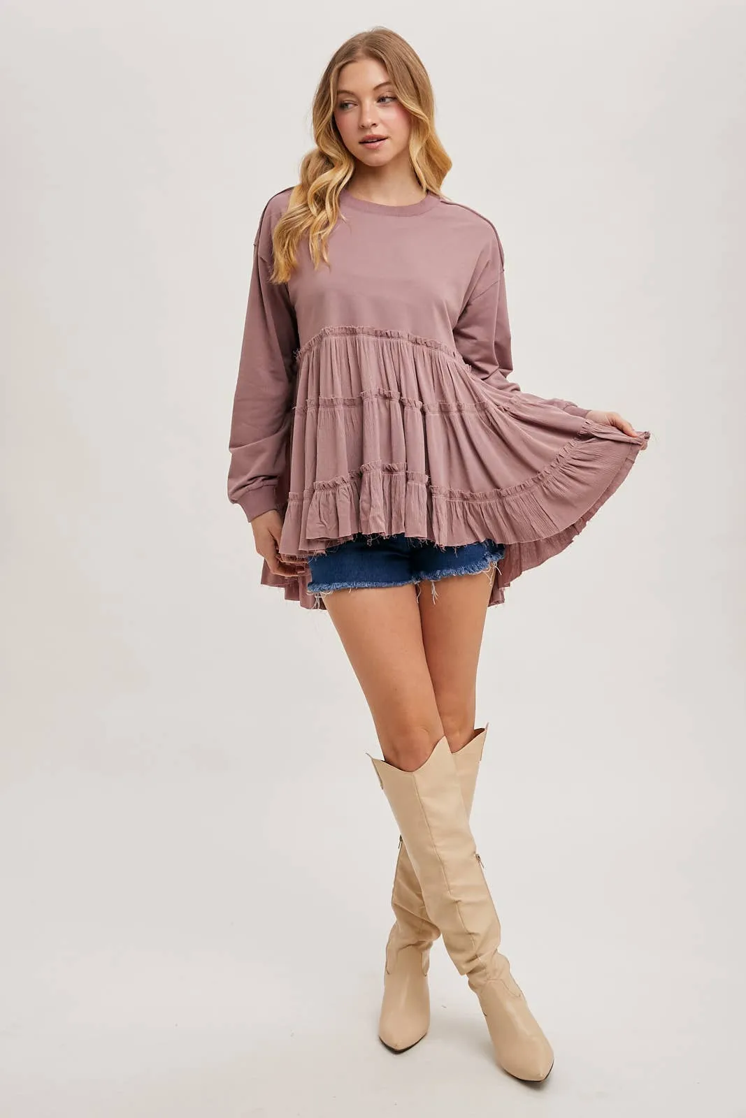 Tiered Sweatshirt in Mauve #859