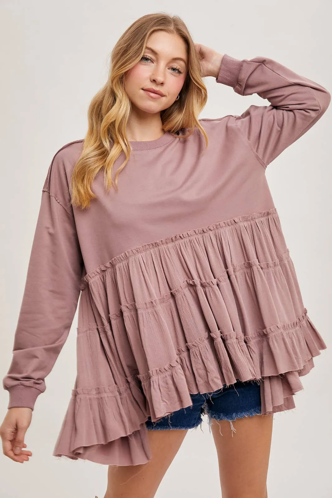 Tiered Sweatshirt in Mauve #859