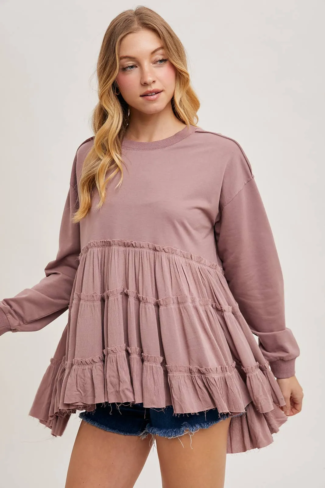 Tiered Sweatshirt in Mauve #859