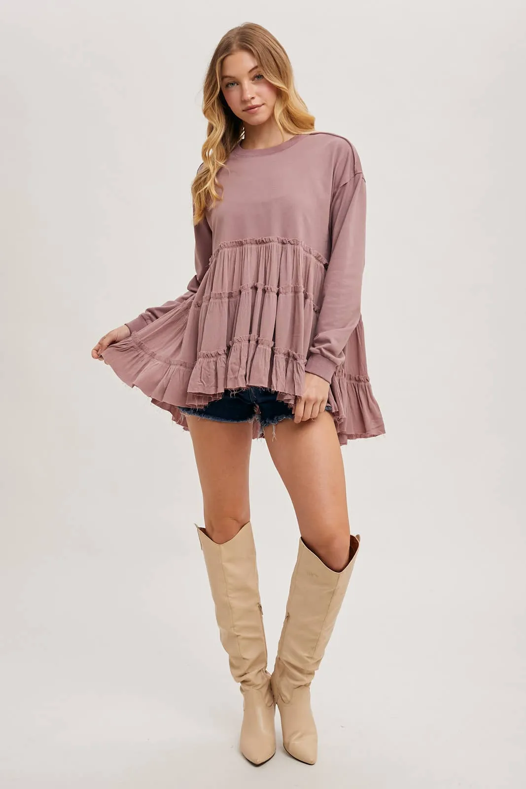 Tiered Sweatshirt in Mauve #859