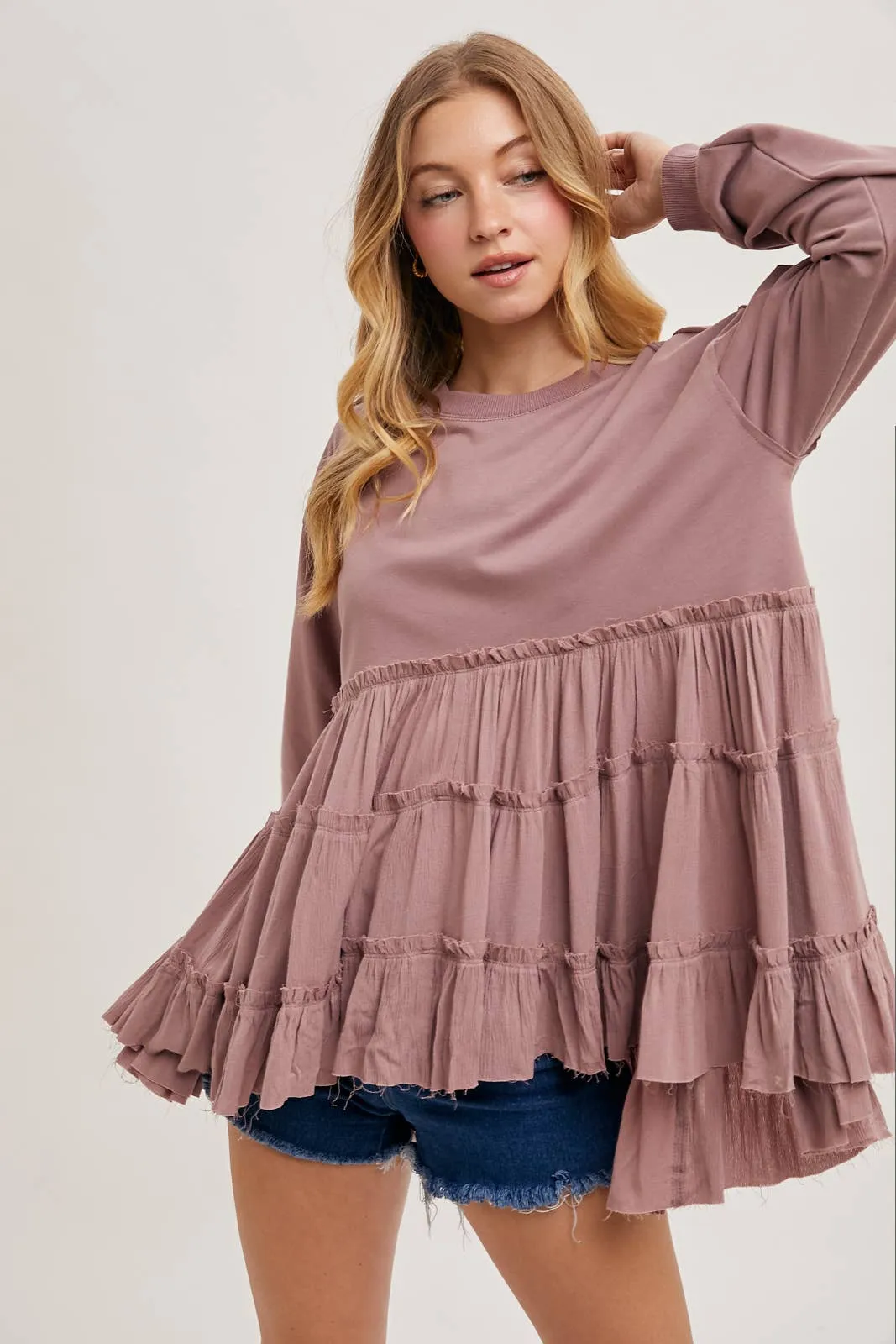 Tiered Sweatshirt in Mauve #859