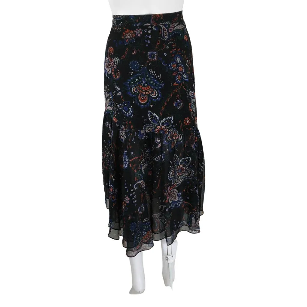 Veronica Beard Women's Tiare Floral Asymmetric Silk Midi Skirt Black Multi Sz 12