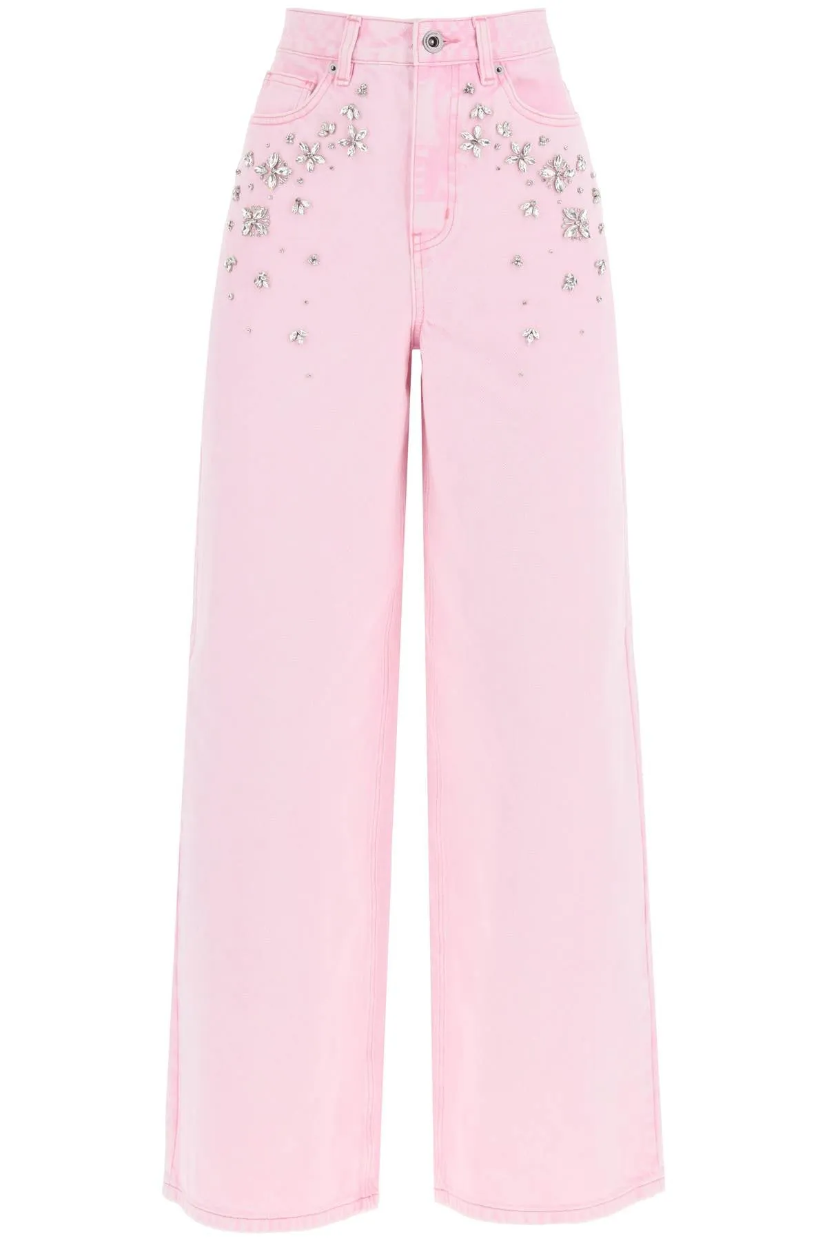 Wide Leg Jeans with Crystal Appliqué