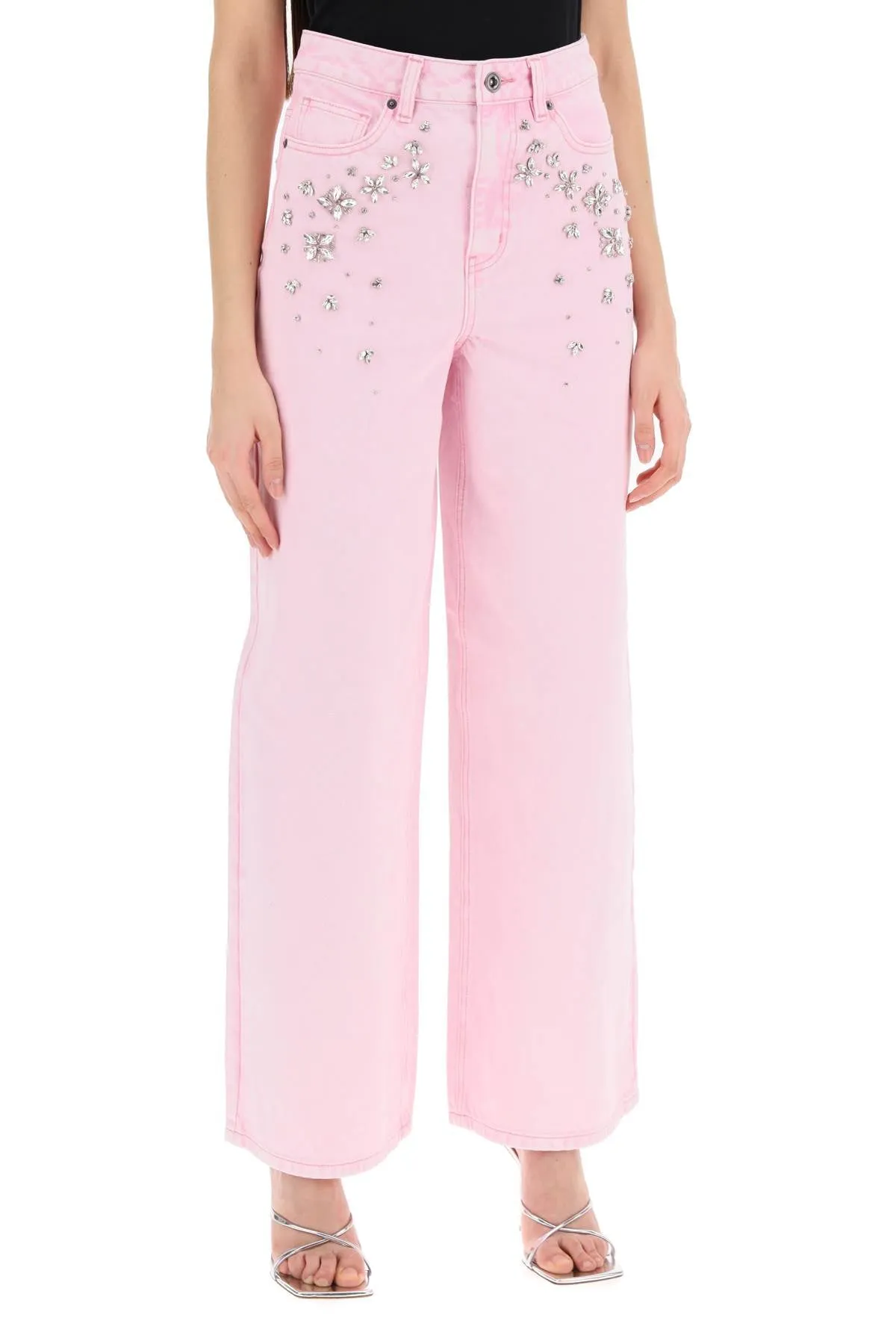 Wide Leg Jeans with Crystal Appliqué