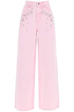Wide Leg Jeans with Crystal Appliqué