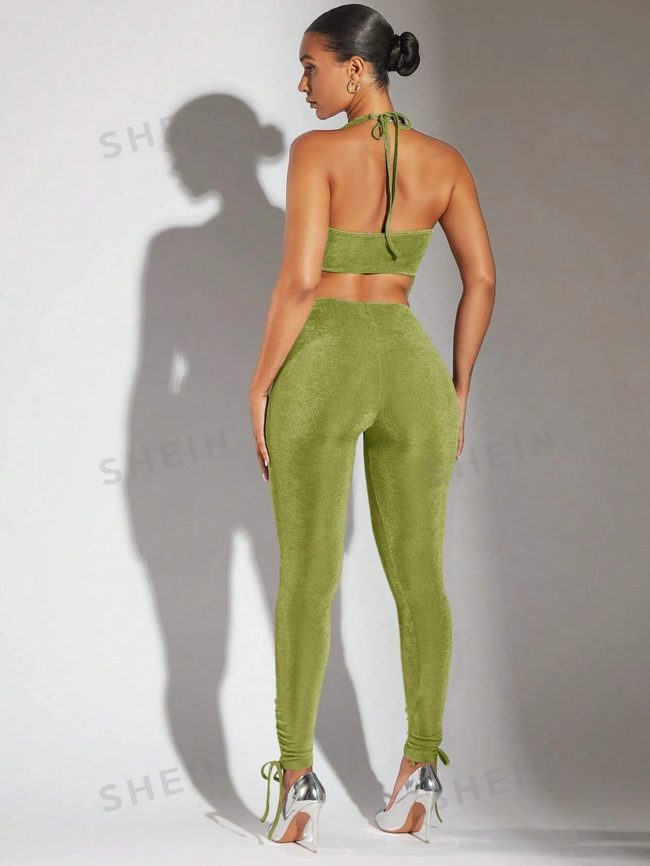 Women's Halter Neck Backless Jumpsuit With Drape Neck
