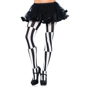 Woven opaque striped tights optical illusion- One Size - Black/White