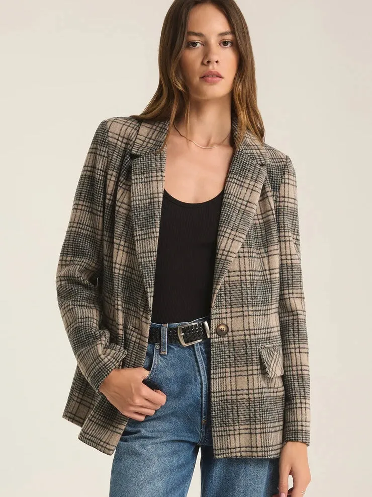 ZSupply Kingston Relaxed Plaid Blazer- Earthen Grey
